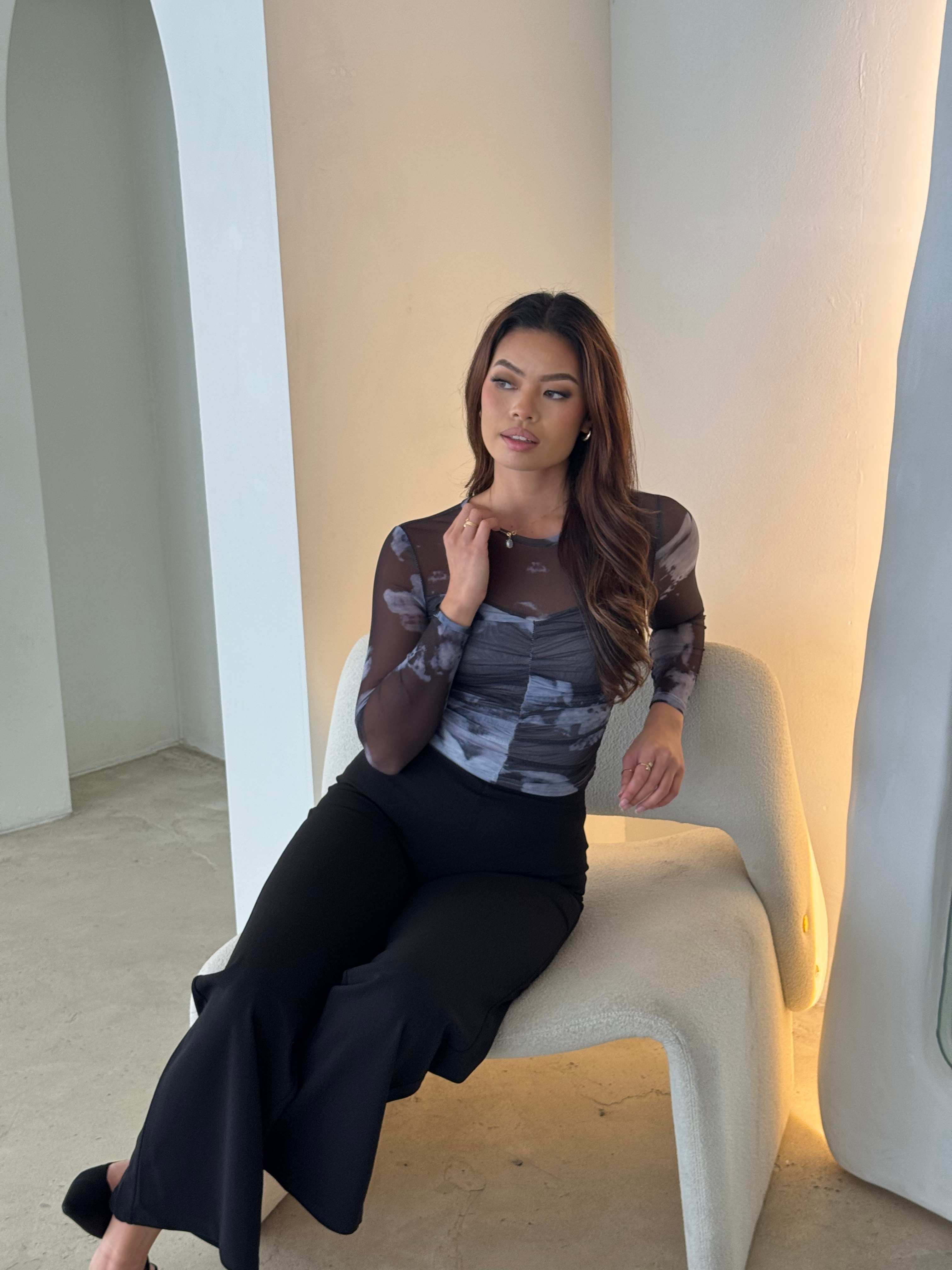 Stylish Tie-Dye Mesh Patchwork Top