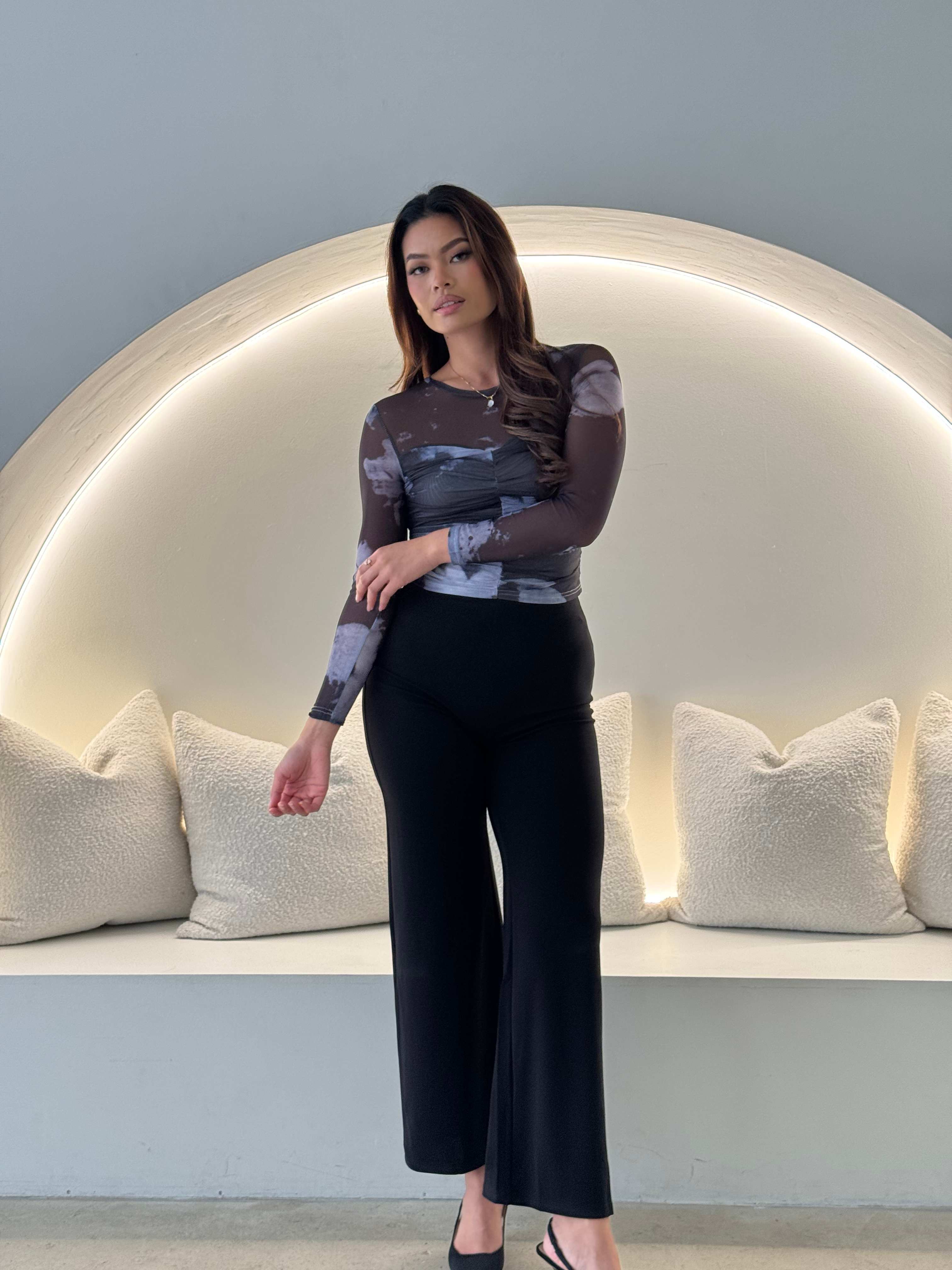 Stylish Tie-Dye Mesh Patchwork Top