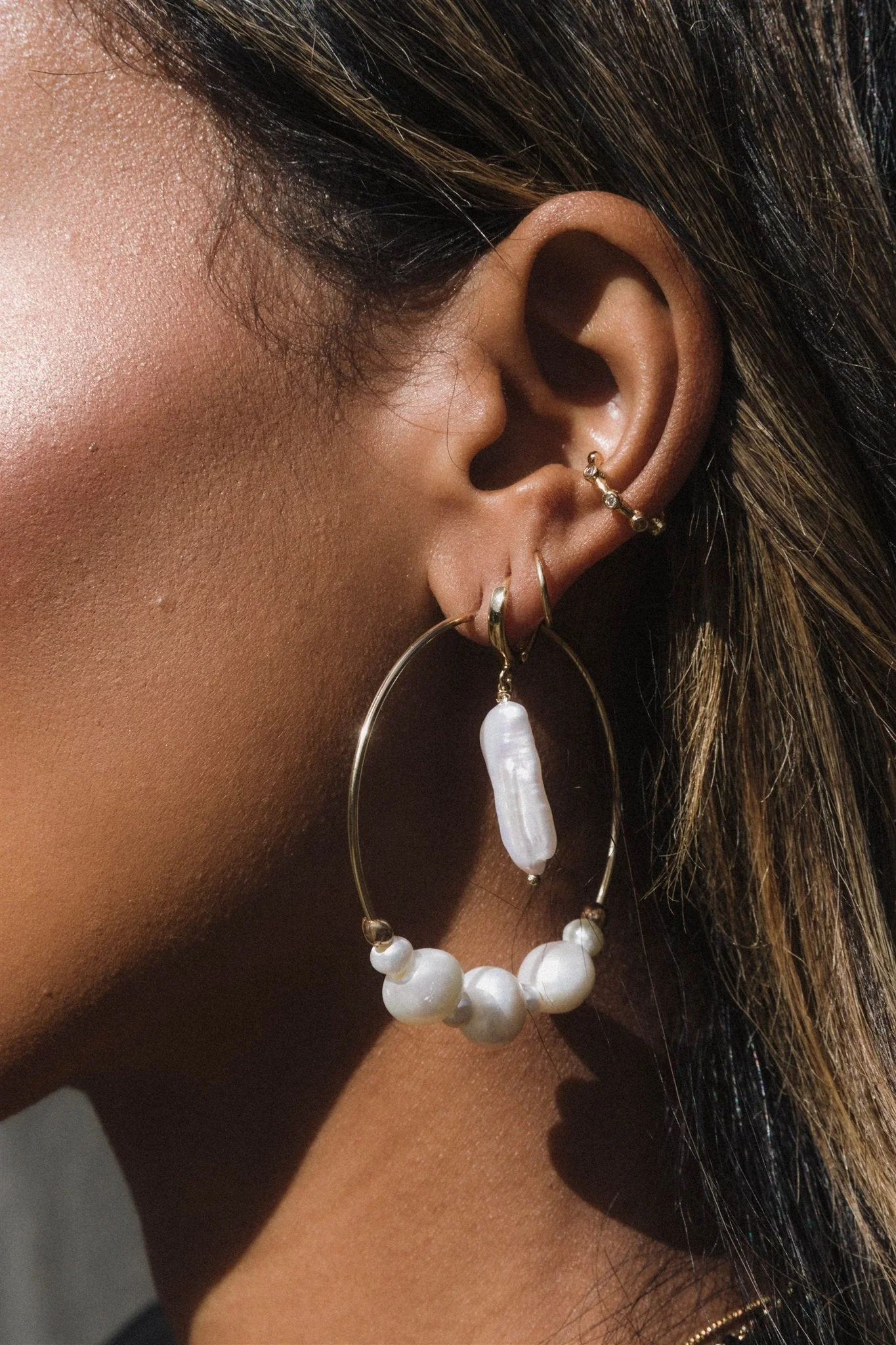 Elegant Pearl Hoop Earrings